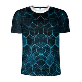 Мужская футболка 3D спортивная с принтом НЕОНОВАЯ БРОНЯ в Курске, 100% полиэстер с улучшенными характеристиками | приталенный силуэт, круглая горловина, широкие плечи, сужается к линии бедра | abstraction | cyber | cyberpunk | future | geometry | hexagon | techno | texture | абстракция | броня | геометрия | кибер | краски | неон | неоновый | сетка | соты | стальная броня | текстура | шестигранники