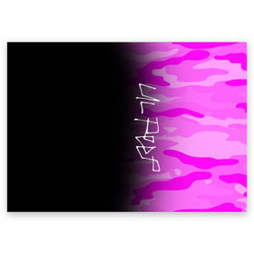 Поздравительная открытка с принтом LIL PEEP в Курске, 100% бумага | плотность бумаги 280 г/м2, матовая, на обратной стороне линовка и место для марки
 | camo | lil peep | lil prince | logo | military | music | pink | rap | зарубежная музыка | зарубежные | камуфляж | лил пип | лого | маленький принц | милитари | музыка | реп | розовый