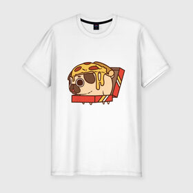 Мужская футболка премиум с принтом Pizza Dog в Курске, 92% хлопок, 8% лайкра | приталенный силуэт, круглый вырез ворота, длина до линии бедра, короткий рукав | Тематика изображения на принте: amimals | cook | dog | doggy | food | pizza | woof | боксер | бульдог | бультерьер | волк | гав | доберман | дог | долматинец | друг | еда | животные | йорк | кок | мопс | овчарка | пёс | песик | питомец | пицца | повар | пудель