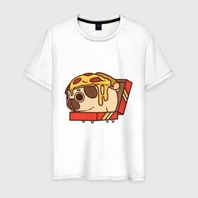 Мужская футболка хлопок с принтом Pizza Dog в Курске, 100% хлопок | прямой крой, круглый вырез горловины, длина до линии бедер, слегка спущенное плечо. | Тематика изображения на принте: amimals | cook | dog | doggy | food | pizza | woof | боксер | бульдог | бультерьер | волк | гав | доберман | дог | долматинец | друг | еда | животные | йорк | кок | мопс | овчарка | пёс | песик | питомец | пицца | повар | пудель