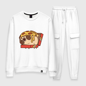 Женский костюм хлопок с принтом Pizza Dog в Курске, 100% хлопок | на свитшоте круглая горловина, мягкая резинка по низу. Брюки заужены к низу, на них два вида карманов: два 