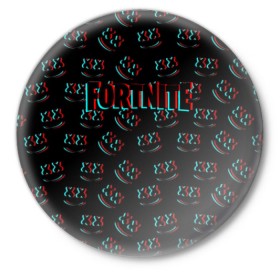Значок с принтом FORTNITE x MARSHMELLO в Курске,  металл | круглая форма, металлическая застежка в виде булавки | dj | fortnite | glitch | marshmello | usa | америка | глитч | клубная музыка | маршмелло | музыка | музыкант | фортнайт
