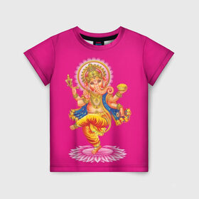 Детская футболка 3D с принтом Ганеша в Курске, 100% гипоаллергенный полиэфир | прямой крой, круглый вырез горловины, длина до линии бедер, чуть спущенное плечо, ткань немного тянется | Тематика изображения на принте: character | deity | elephant | four | ganesh | god | gold | hands | head | hinduism | jewel | jewels | lord | ornament | pattern | well being | wisdom | благополучие | бог | божество | владыка | ганеша | голова | драгоценности | золото | индуизм | мудрост