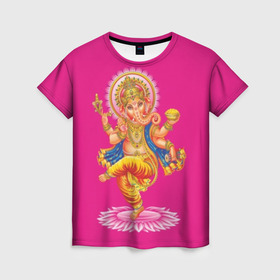 Женская футболка 3D с принтом Ганеша в Курске, 100% полиэфир ( синтетическое хлопкоподобное полотно) | прямой крой, круглый вырез горловины, длина до линии бедер | Тематика изображения на принте: character | deity | elephant | four | ganesh | god | gold | hands | head | hinduism | jewel | jewels | lord | ornament | pattern | well being | wisdom | благополучие | бог | божество | владыка | ганеша | голова | драгоценности | золото | индуизм | мудрост