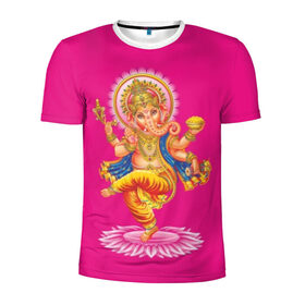 Мужская футболка 3D спортивная с принтом Ганеша в Курске, 100% полиэстер с улучшенными характеристиками | приталенный силуэт, круглая горловина, широкие плечи, сужается к линии бедра | Тематика изображения на принте: character | deity | elephant | four | ganesh | god | gold | hands | head | hinduism | jewel | jewels | lord | ornament | pattern | well being | wisdom | благополучие | бог | божество | владыка | ганеша | голова | драгоценности | золото | индуизм | мудрост
