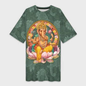 Платье-футболка 3D с принтом Ганеша в Курске,  |  | ax | beads | character | elephant | god | gold | hands | head | holiday | jewels | lilies | lord | mouse | ornament | pattern | благополучие | бог | божество | бусы | владыка | ганеша | голова | драгоценности | золото | индуизм | лилии | много | мудрость 