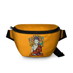 Поясная сумка 3D с принтом Happy Buddha Purnima в Курске, 100% полиэстер | плотная ткань, ремень с регулируемой длиной, внутри несколько карманов для мелочей, основное отделение и карман с обратной стороны сумки застегиваются на молнию | Тематика изображения на принте: buddha | golden | happy | indian | kesa | lotus | monk | orange | ornament | pattern | pose | religion | shakyamuni | spiritual | te | будда | буддизм | духовный | золотой | индийский | кашая | кэса | лотос | оранжевый | орнамент | основатель | по