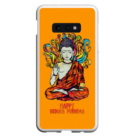 Чехол для Samsung S10E с принтом Happy Buddha Purnima в Курске, Силикон | Область печати: задняя сторона чехла, без боковых панелей | Тематика изображения на принте: buddha | golden | happy | indian | kesa | lotus | monk | orange | ornament | pattern | pose | religion | shakyamuni | spiritual | te | будда | буддизм | духовный | золотой | индийский | кашая | кэса | лотос | оранжевый | орнамент | основатель | по