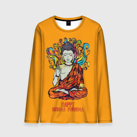 Мужской лонгслив 3D с принтом Happy Buddha Purnima в Курске, 100% полиэстер | длинные рукава, круглый вырез горловины, полуприлегающий силуэт | Тематика изображения на принте: buddha | golden | happy | indian | kesa | lotus | monk | orange | ornament | pattern | pose | religion | shakyamuni | spiritual | te | будда | буддизм | духовный | золотой | индийский | кашая | кэса | лотос | оранжевый | орнамент | основатель | по