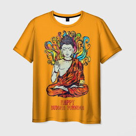 Мужская футболка 3D с принтом Happy Buddha Purnima в Курске, 100% полиэфир | прямой крой, круглый вырез горловины, длина до линии бедер | buddha | golden | happy | indian | kesa | lotus | monk | orange | ornament | pattern | pose | religion | shakyamuni | spiritual | te | будда | буддизм | духовный | золотой | индийский | кашая | кэса | лотос | оранжевый | орнамент | основатель | по
