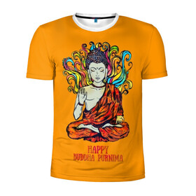 Мужская футболка 3D спортивная с принтом Happy Buddha Purnima в Курске, 100% полиэстер с улучшенными характеристиками | приталенный силуэт, круглая горловина, широкие плечи, сужается к линии бедра | buddha | golden | happy | indian | kesa | lotus | monk | orange | ornament | pattern | pose | religion | shakyamuni | spiritual | te | будда | буддизм | духовный | золотой | индийский | кашая | кэса | лотос | оранжевый | орнамент | основатель | по