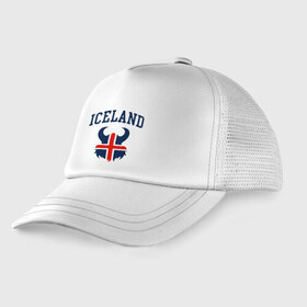 Детская кепка тракер с принтом Исландия в Курске, Козырек - 100% хлопок. Кепка - 100% полиэстер, Задняя часть - сетка | универсальный размер, пластиковая застёжка | iceland | iseland | исландия | сборная | сборная исландии | сборная исландии по футболу | сборные | форма | футбол | чемпионат мира по футболу