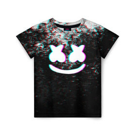 Детская футболка 3D с принтом MARSHMELLO GLITCH в Курске, 100% гипоаллергенный полиэфир | прямой крой, круглый вырез горловины, длина до линии бедер, чуть спущенное плечо, ткань немного тянется | dj | glitch | marshmello | usa | америка | глитч | клубная музыка | маршмелло | музыка | музыкант