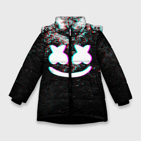 Зимняя куртка для девочек 3D с принтом MARSHMELLO GLITCH МАРШМЕЛЛО НЕОН в Курске, ткань верха — 100% полиэстер; подклад — 100% полиэстер, утеплитель — 100% полиэстер. | длина ниже бедра, удлиненная спинка, воротник стойка и отстегивающийся капюшон. Есть боковые карманы с листочкой на кнопках, утяжки по низу изделия и внутренний карман на молнии. 

Предусмотрены светоотражающий принт на спинке, радужный светоотражающий элемент на пуллере молнии и на резинке для утяжки. | dj | glitch | marshmello | usa | америка | глитч | клубная музыка | маршмелло | музыка | музыкант