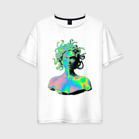 Женская футболка хлопок Oversize с принтом Gorgon Medusa в Курске, 100% хлопок | свободный крой, круглый ворот, спущенный рукав, длина до линии бедер
 | gorgon medusa | бог | богиня | горгона медуза | змеи | змея | камень | необычно | статуя