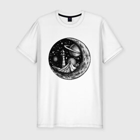 Мужская футболка премиум с принтом космос в Курске, 92% хлопок, 8% лайкра | приталенный силуэт, круглый вырез ворота, длина до линии бедра, короткий рукав | астрономия | вселенная | галактика | графика | звезды | инопланетяне | космос | луна | нло