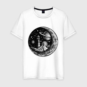Мужская футболка хлопок с принтом космос в Курске, 100% хлопок | прямой крой, круглый вырез горловины, длина до линии бедер, слегка спущенное плечо. | астрономия | вселенная | галактика | графика | звезды | инопланетяне | космос | луна | нло