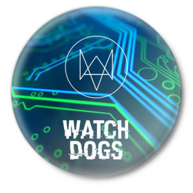 Значок с принтом WATCH DOGS в Курске,  металл | круглая форма, металлическая застежка в виде булавки | action | ct os | ded sec | fox | gamer | glitch | hacker | player | watch dogs | watch dogs 2 | глитч | знак лиса | игра | компьютерная игра | хакер