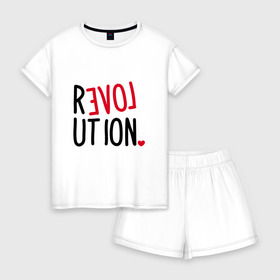 Женская пижама с шортиками хлопок с принтом Love Revolution в Курске, 100% хлопок | футболка прямого кроя, шорты свободные с широкой мягкой резинкой | 