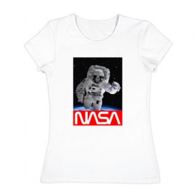 Женская футболка хлопок с принтом NASA в Курске, 100% хлопок | прямой крой, круглый вырез горловины, длина до линии бедер, слегка спущенное плечо | galaxy | nasa | space | space company | star | астрономия | галактика | звезды | космическая компания | космос | наса