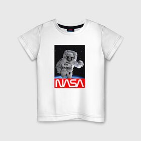 Детская футболка хлопок с принтом NASA в Курске, 100% хлопок | круглый вырез горловины, полуприлегающий силуэт, длина до линии бедер | Тематика изображения на принте: galaxy | nasa | space | space company | star | астрономия | галактика | звезды | космическая компания | космос | наса
