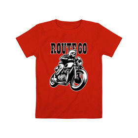 Детская футболка хлопок с принтом Трасса 60 в Курске, 100% хлопок | круглый вырез горловины, полуприлегающий силуэт, длина до линии бедер | helmet | motorcycle | route | skeleton | speed | мотоцикл | скелет | скорость | трасса | череп | шлем