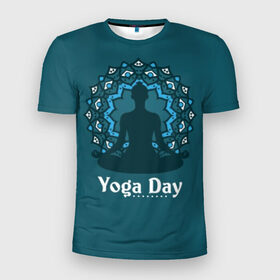 Мужская футболка 3D спортивная с принтом International Yoga Day в Курске, 100% полиэстер с улучшенными характеристиками | приталенный силуэт, круглая горловина, широкие плечи, сужается к линии бедра | 