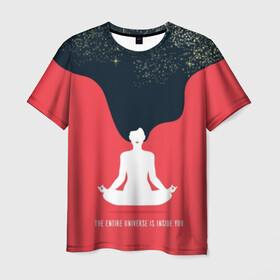 Мужская футболка 3D с принтом International Yoga Day  в Курске, 100% полиэфир | прямой крой, круглый вырез горловины, длина до линии бедер | Тематика изображения на принте: black | day | ethnic | flower | girl | hair | international | lights | lips | lotus | red | sky | space | stars | woman | yoga | волосы | губы | девушка | день | женщина | звезды | йог | космос | красные | лотос | медитация | международный | небо | огни |
