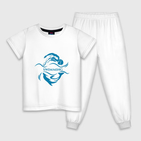 Детская пижама хлопок с принтом Плавание в Курске, 100% хлопок |  брюки и футболка прямого кроя, без карманов, на брюках мягкая резинка на поясе и по низу штанин
 | бассейн | вода | волна | дельфин | плавание | пловец