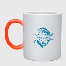 Кружка хамелеон с принтом Плавание в Курске, керамика | меняет цвет при нагревании, емкость 330 мл | бассейн | вода | волна | дельфин | плавание | пловец
