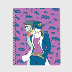 Тетрадь с принтом JoJo Bizarre Adventure в Курске, 100% бумага | 48 листов, плотность листов — 60 г/м2, плотность картонной обложки — 250 г/м2. Листы скреплены сбоку удобной пружинной спиралью. Уголки страниц и обложки скругленные. Цвет линий — светло-серый
 | anime | aureo | jojo | jojos | jojos bizarre adventure | vento | боевик | джоджо | иероглиф | манга | приключения | стиль | ужасы | фэнтези | япония