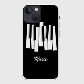 Чехол для iPhone 13 mini с принтом Клавиатура в Курске,  |  | abstraction | black and white | font | inscription | keyboard | keys | music | piano | абстракция | клавиатура | клавиши | музыка | надпись | пианино | черно белый | шрифт