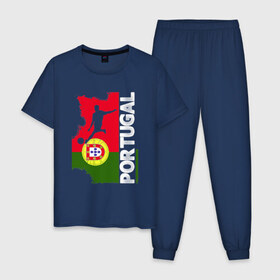 Мужская пижама хлопок с принтом Португалия в Курске, 100% хлопок | брюки и футболка прямого кроя, без карманов, на брюках мягкая резинка на поясе и по низу штанин
 | Тематика изображения на принте: coach | football | game | portugal | ronaldo | soccer | sport | team | вратарь | гол | игра | игрок | кубок | мяч | победа | португалия | роналду. криштиану | сборная | соккер | спорт | спортсмен | тренер | флаг | футбол | футболист