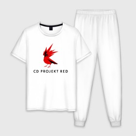Мужская пижама хлопок с принтом CD RPOJECT RED в Курске, 100% хлопок | брюки и футболка прямого кроя, без карманов, на брюках мягкая резинка на поясе и по низу штанин
 | 2019 | cd project red | cyberpunk 2077 | future | hack | night city | samurai | sci fi | андроиды | безумие | будущее | киберпанк 2077 | логотип | роботы | самураи | фантастика | цифры