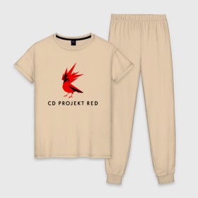 Женская пижама хлопок с принтом CD RPOJECT RED в Курске, 100% хлопок | брюки и футболка прямого кроя, без карманов, на брюках мягкая резинка на поясе и по низу штанин | 2019 | cd project red | cyberpunk 2077 | future | hack | night city | samurai | sci fi | андроиды | безумие | будущее | киберпанк 2077 | логотип | роботы | самураи | фантастика | цифры