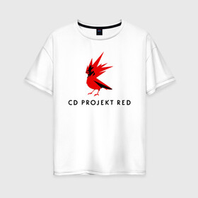 Женская футболка хлопок Oversize с принтом CD RPOJECT RED в Курске, 100% хлопок | свободный крой, круглый ворот, спущенный рукав, длина до линии бедер
 | 2019 | cd project red | cyberpunk 2077 | future | hack | night city | samurai | sci fi | андроиды | безумие | будущее | киберпанк 2077 | логотип | роботы | самураи | фантастика | цифры