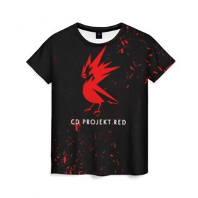 Женская футболка 3D с принтом CD RPOJECT RED в Курске, 100% полиэфир ( синтетическое хлопкоподобное полотно) | прямой крой, круглый вырез горловины, длина до линии бедер | 2019 | cd project red | cyberpunk 2077 | future | hack | night city | samurai | sci fi | андроиды | безумие | будущее | киберпанк 2077 | логотип | роботы | самураи | фантастика | цифры