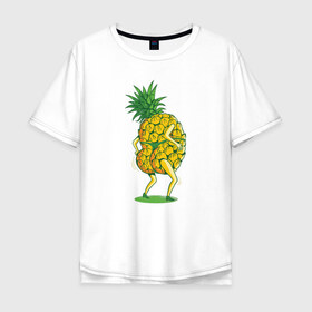 Мужская футболка хлопок Oversize с принтом Ананас в Курске, 100% хлопок | свободный крой, круглый ворот, “спинка” длиннее передней части | ананас | ананасы | в стрингах | летние | лето | стринги