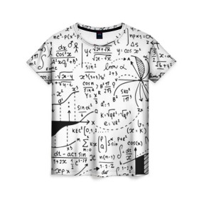 Женская футболка 3D с принтом Формулы в Курске, 100% полиэфир ( синтетическое хлопкоподобное полотно) | прямой крой, круглый вырез горловины, длина до линии бедер | Тематика изображения на принте: science | геометрия | математика | наука | формулы