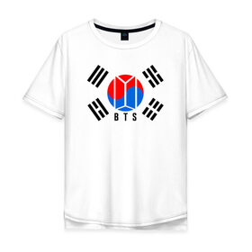 Мужская футболка хлопок Oversize с принтом BTS KOREA в Курске, 100% хлопок | свободный крой, круглый ворот, “спинка” длиннее передней части | bangtan boys | bt21 | bts | bts army | bts stickers | j hope | jimin | jin | jungkook | k pop | korea | rap monster | rapmon | suga | v | бтс | корея | стикеры bts