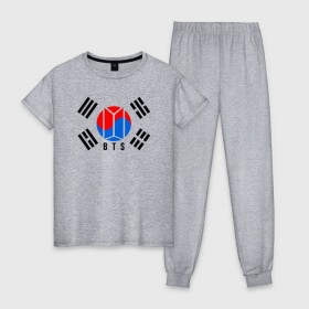 Женская пижама хлопок с принтом BTS KOREA в Курске, 100% хлопок | брюки и футболка прямого кроя, без карманов, на брюках мягкая резинка на поясе и по низу штанин | bangtan boys | bt21 | bts | bts army | bts stickers | j hope | jimin | jin | jungkook | k pop | korea | rap monster | rapmon | suga | v | бтс | корея | стикеры bts