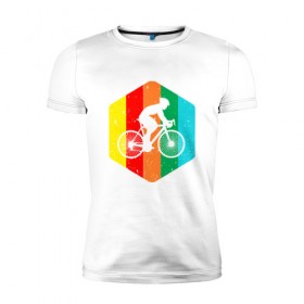 Мужская футболка премиум с принтом Велосипедист в Курске, 92% хлопок, 8% лайкра | приталенный силуэт, круглый вырез ворота, длина до линии бедра, короткий рукав | Тематика изображения на принте: 