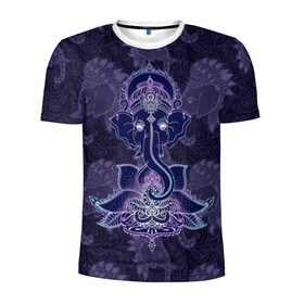 Мужская футболка 3D спортивная с принтом Ганеша в Курске, 100% полиэстер с улучшенными характеристиками | приталенный силуэт, круглая горловина, широкие плечи, сужается к линии бедра | character | deity | elephant | flower | ganesh | god | head | hinduism | jewels | lord | lotus | mohawk | ornament | pattern | well being | wisdom | благополучие | бог | божество | владыка | ганеша | голова | драгоценности | индуизм | ирокез | лотос | муд