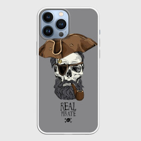 Чехол для iPhone 13 Pro Max с принтом Real pirate в Курске,  |  | beard | bones | crossed | drawing | font | funny | graphics | hat | inscription | mustache | one eyed | pipe | pirate | real | roger | skull | smoking | борода | весёлый | графика | кости | кури | надпись | одноглазый | перекрещенные | пират | реальный | 