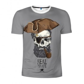 Мужская футболка 3D спортивная с принтом Real pirate в Курске, 100% полиэстер с улучшенными характеристиками | приталенный силуэт, круглая горловина, широкие плечи, сужается к линии бедра | Тематика изображения на принте: beard | bones | crossed | drawing | font | funny | graphics | hat | inscription | mustache | one eyed | pipe | pirate | real | roger | skull | smoking | борода | весёлый | графика | кости | кури | надпись | одноглазый | перекрещенные | пират | реальный | 