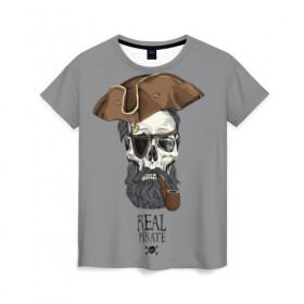 Женская футболка 3D с принтом Real pirate в Курске, 100% полиэфир ( синтетическое хлопкоподобное полотно) | прямой крой, круглый вырез горловины, длина до линии бедер | Тематика изображения на принте: beard | bones | crossed | drawing | font | funny | graphics | hat | inscription | mustache | one eyed | pipe | pirate | real | roger | skull | smoking | борода | весёлый | графика | кости | кури | надпись | одноглазый | перекрещенные | пират | реальный | 
