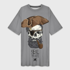 Платье-футболка 3D с принтом Real pirate в Курске,  |  | beard | bones | crossed | drawing | font | funny | graphics | hat | inscription | mustache | one eyed | pipe | pirate | real | roger | skull | smoking | борода | весёлый | графика | кости | кури | надпись | одноглазый | перекрещенные | пират | реальный | 