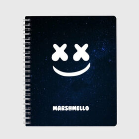 Тетрадь с принтом Marshmello Cosmos в Курске, 100% бумага | 48 листов, плотность листов — 60 г/м2, плотность картонной обложки — 250 г/м2. Листы скреплены сбоку удобной пружинной спиралью. Уголки страниц и обложки скругленные. Цвет линий — светло-серый
 | Тематика изображения на принте: dj | marshmello | usa | америка | клубная музыка | космос | мармело | маршмелло | маршмеллоу | музыка | музыкант | небо