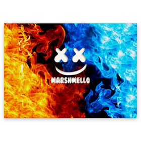 Поздравительная открытка с принтом Marshmello Fire в Курске, 100% бумага | плотность бумаги 280 г/м2, матовая, на обратной стороне линовка и место для марки
 | Тематика изображения на принте: dj | fire | marshmello | usa | америка | вода | клубная музыка | мармело | маршмелло | маршмеллоу | музыка | музыкант | огонь