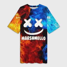 Платье-футболка 3D с принтом Marshmello Fire в Курске,  |  | dj | fire | marshmello | usa | америка | вода | клубная музыка | мармело | маршмелло | маршмеллоу | музыка | музыкант | огонь